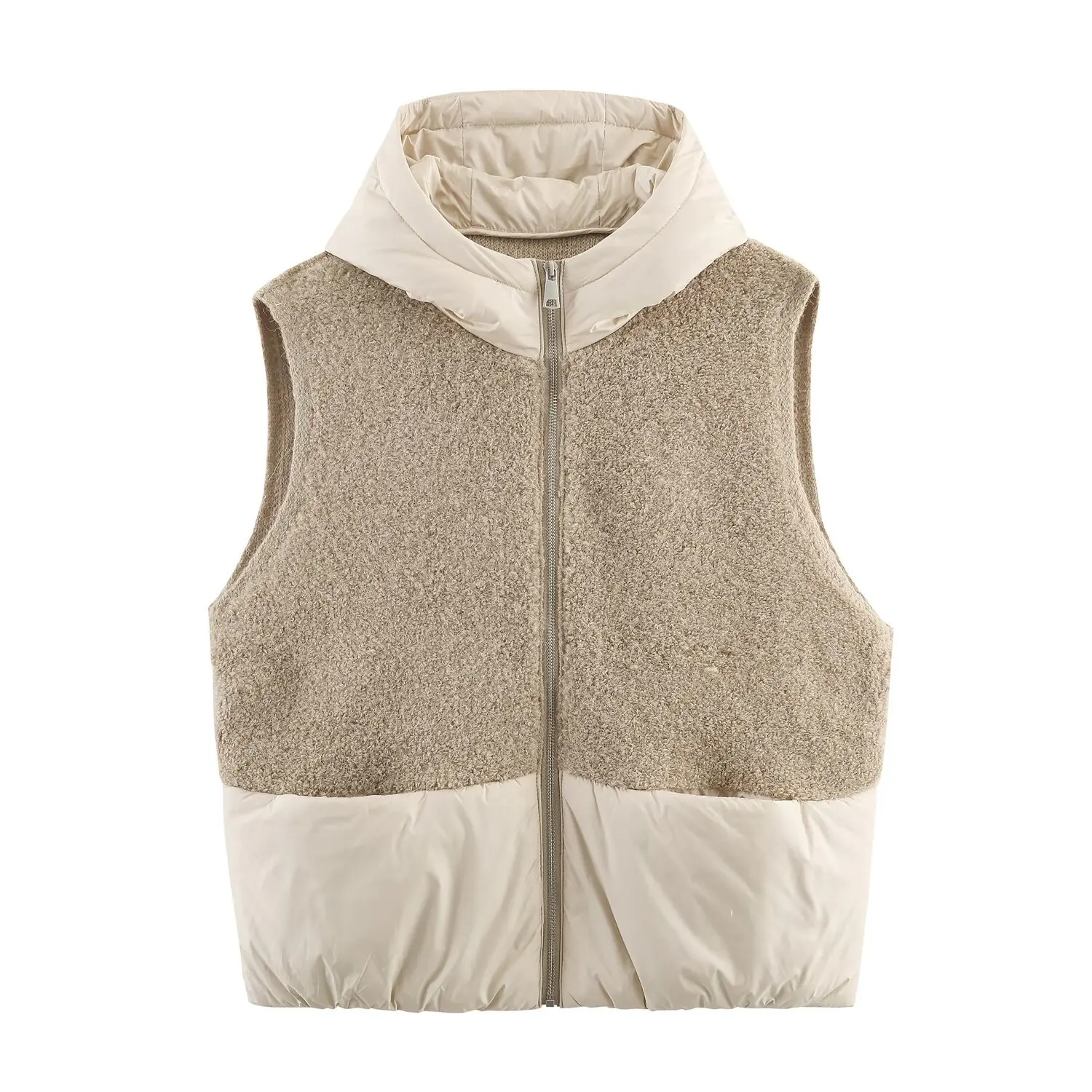 2026 شتاء جديد أزياء المرأة سترة سترة تيري القماش مبطن القطن المرقعة مقنعين سستة أكمام محبوك سترة #4