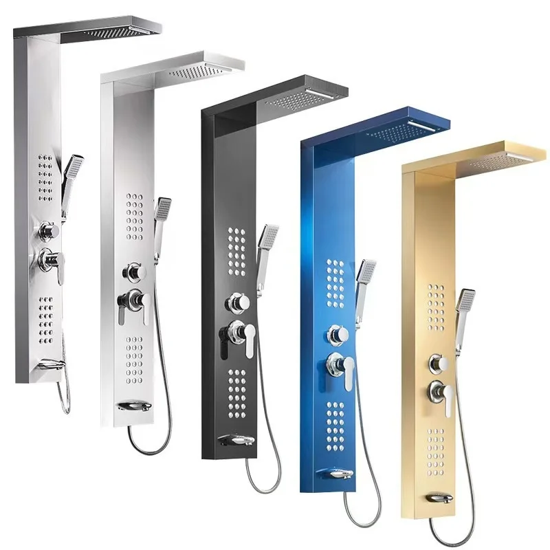 Light Luxury Square Shower Screen Set Digital Temperature Control Stainless Steel Wall-Mounted Constant Temperature Bathing