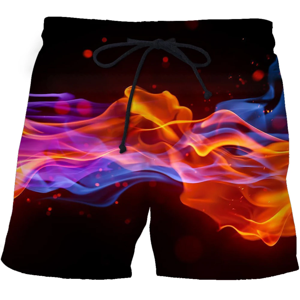 Adult Men\'s Children\'s 3d Printed Beach Pants Quick Dry Blue Flame Fitness Shorts Landscape Fun Street Thin Fashion Clothing