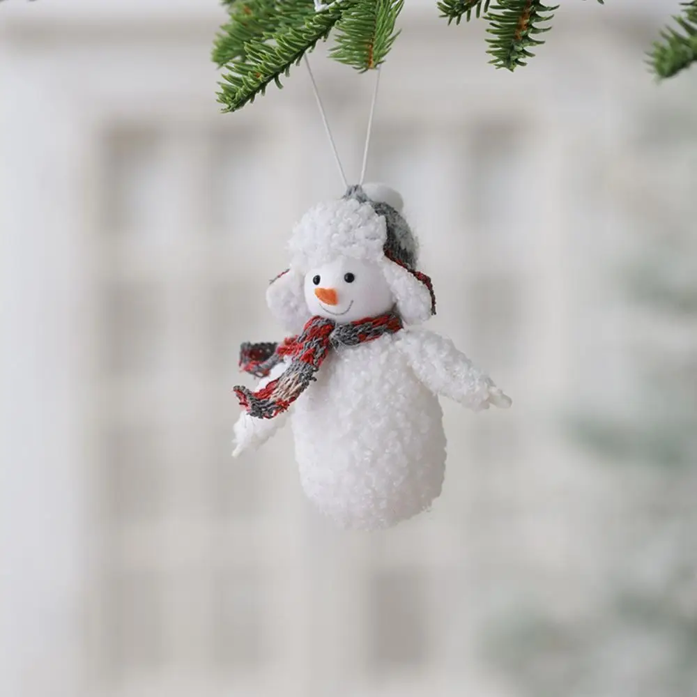 2pcs Cute Christmas Scarf Snowman Pendant Soft Red White Plush Snowman Doll Cartoon Festival Christmas Tree Decorations