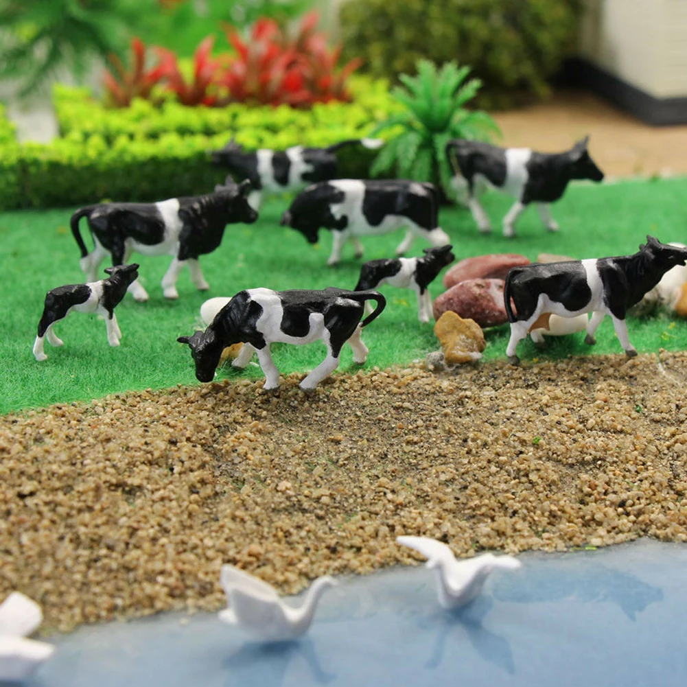 30pcs 1:87 HO Scale Painted Farm Animals Cows Model 8 Different Poses Cow Model Railway Train Layout DIY Accessories Home Decor