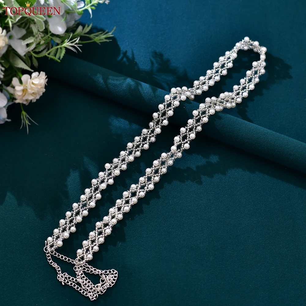 TOPQUEEN Handmade Beaded Model Wedding Bridal Waist Chain Adjustable Women's Dress Belt Party Dress Waist Decoration S170