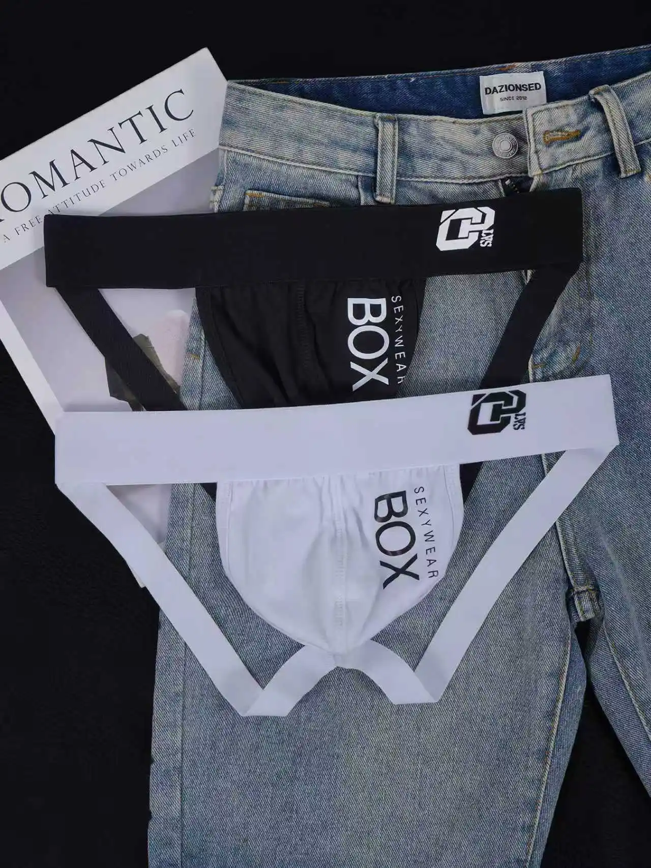 2PCS Men's BOX Jockstrap Briefs Contrast Color Waistband Sexy Breathable Stretch Athletic Underwear