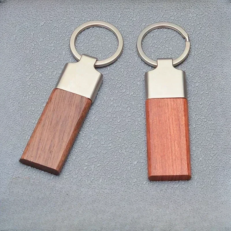 Laser Custom LOGO Wooden Metal Keychain Blank Rosewood Walnut Wood Engraved Key Chains for Company Hotel Personalize Car Keyring