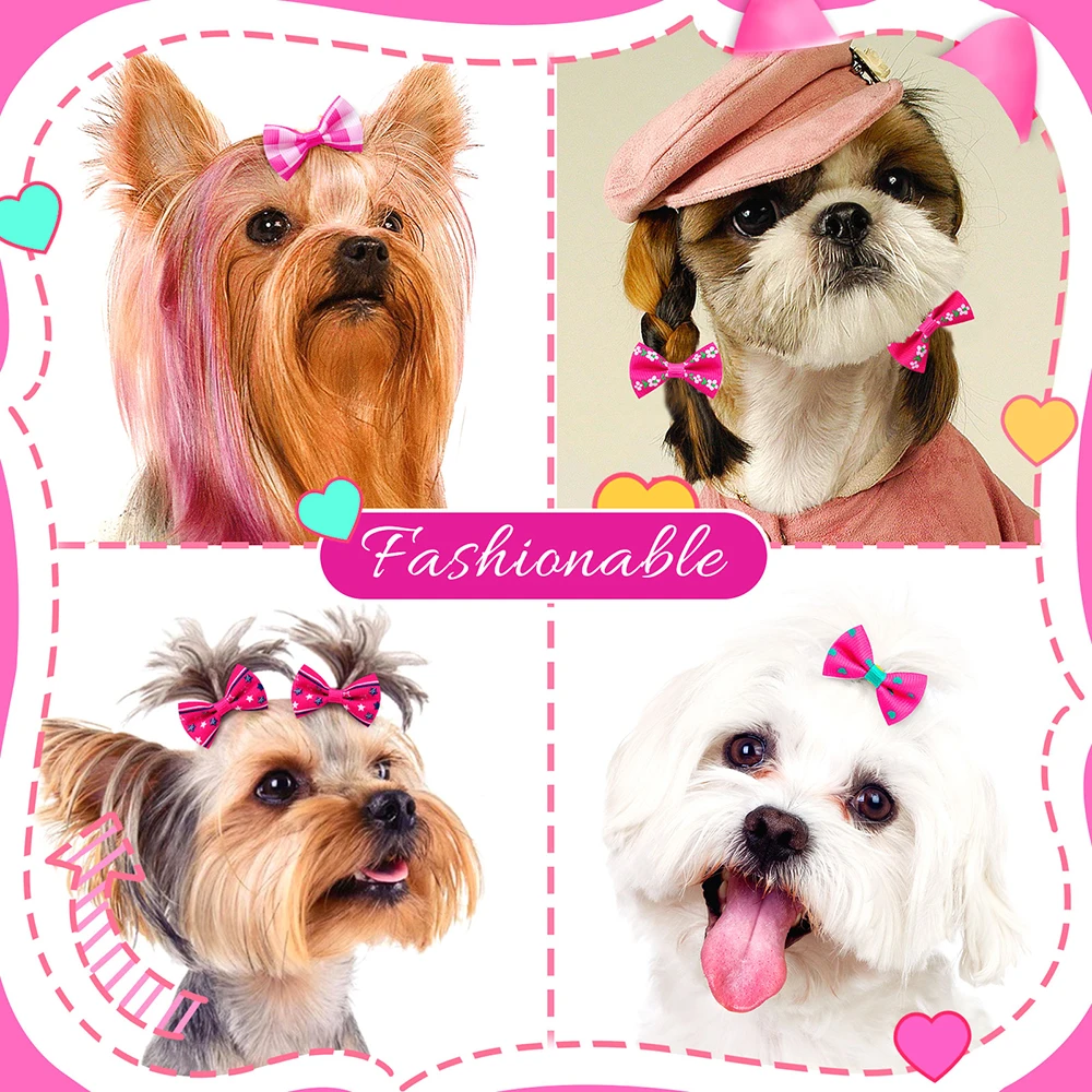 10/20PCS Pink Style Decorate Dog Hair Bows Cat Dog Hair Bows Puppy Hair Rubber Bands Hair Accessories for Small Dog Accessories