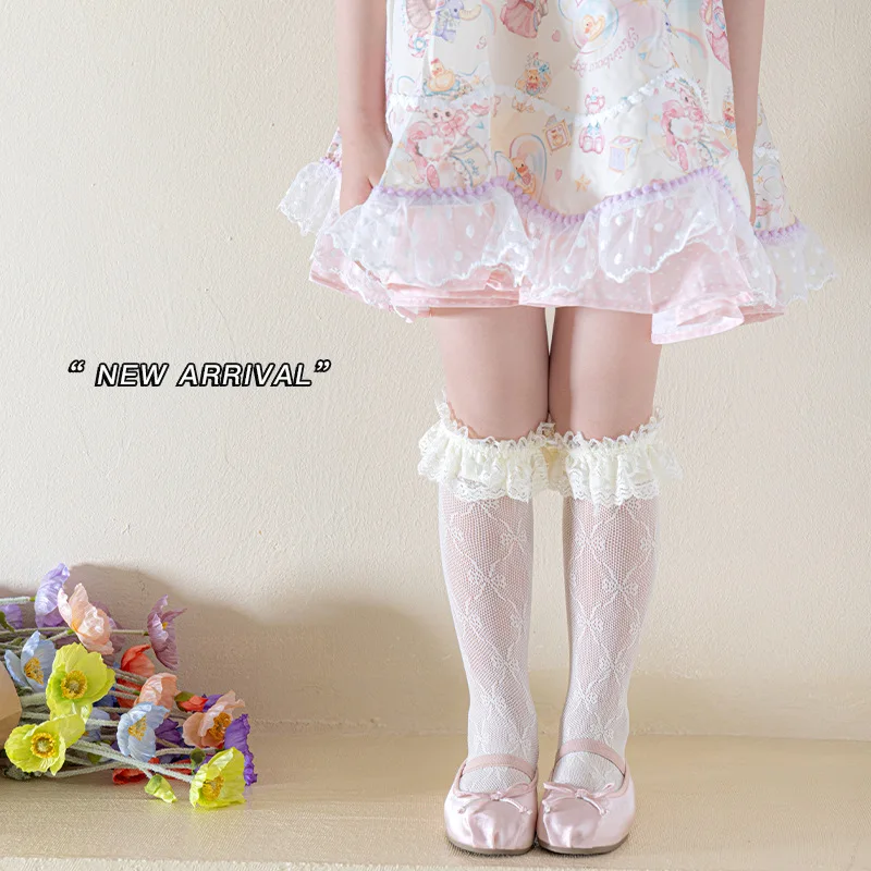 Ribbon Bow Kids Stockings Autumn Little Girl Over Knee Socks Solid Color Children Cotton Long Sock Princess Baby Calf Stocking
