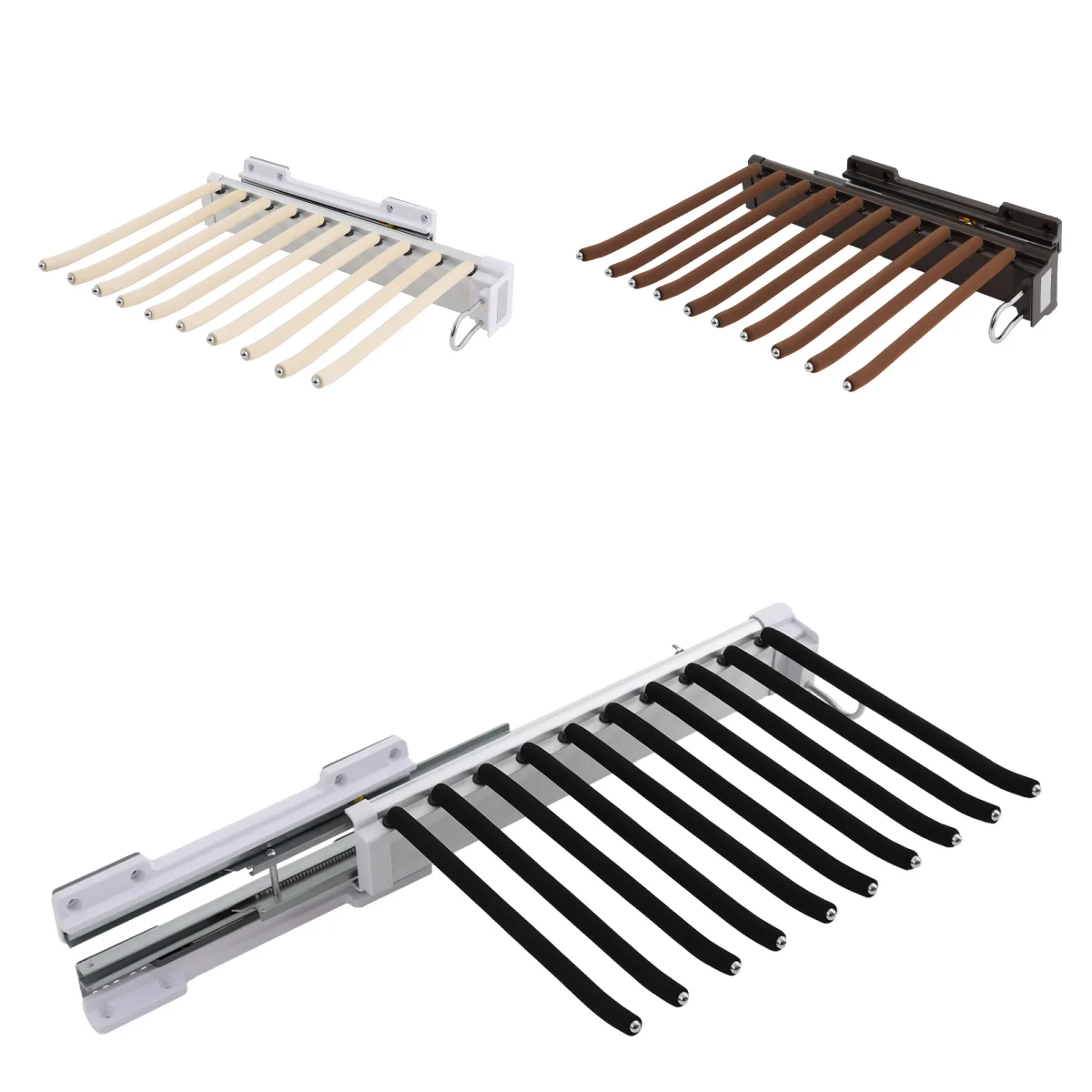 Retractable Trouser Rack, 10 Flocked Anti-Slip Hanging Pull-Out Pants Hanger, Wardrobe Side-Mount Clothes Rack With Bars Ball Bearing Smooth Slides For Closet Wardrobe Laundry Room