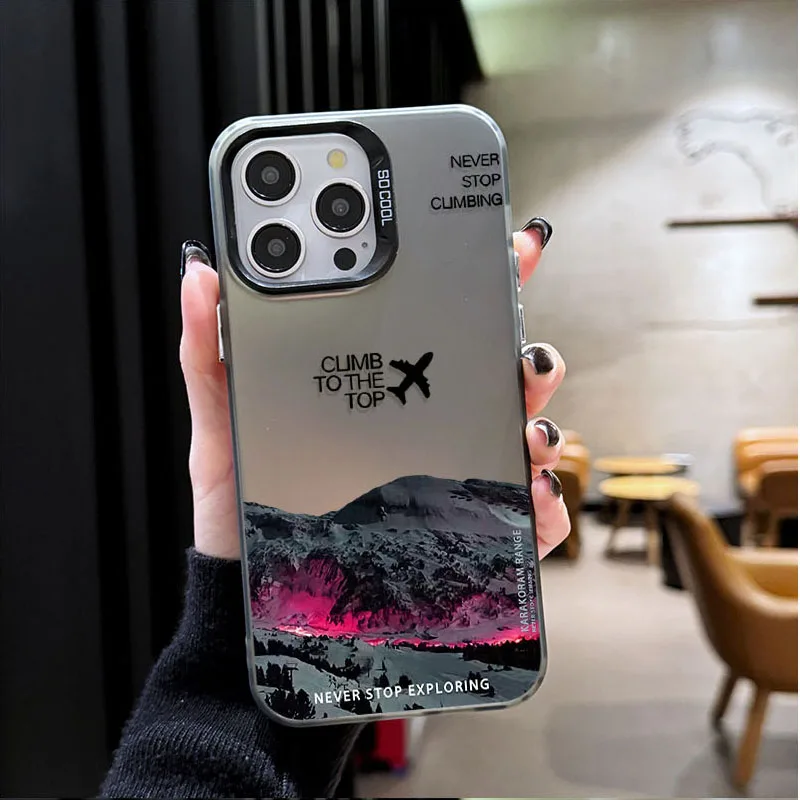 Mountain Adventure Mirror Phone Case For Samsung Series Soft TPU Shockproof Transparent Back Cover "Never Stop Exploring"