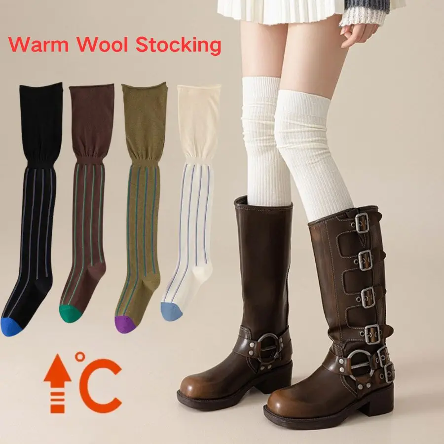 

Women Winter Thigh High Socks Lolita Stripe Warm Stockings Girls Over The Knee Stockings Ladies thermal Leg Boot Socks