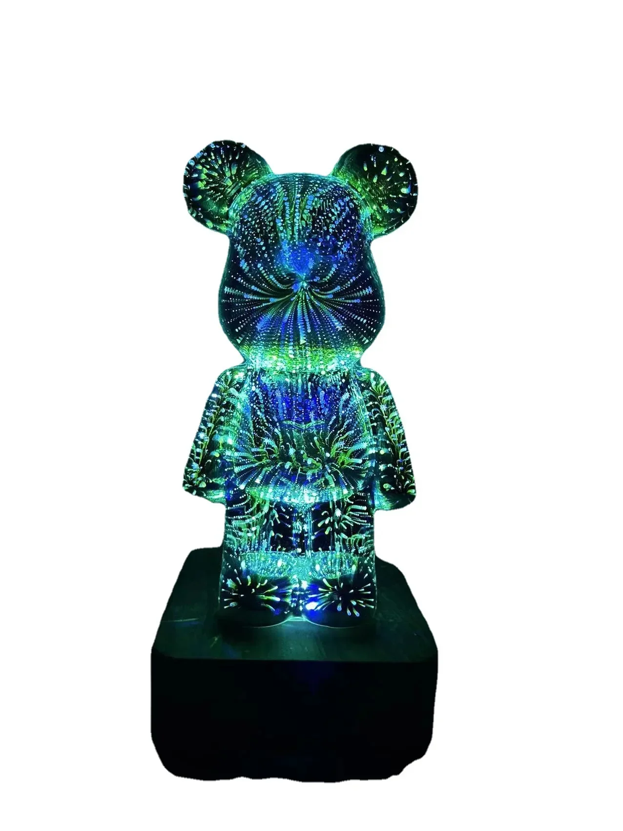 3D fireworks bear creative seven-color dimming household night light glass three-dimensional effect desktop decoration lamp