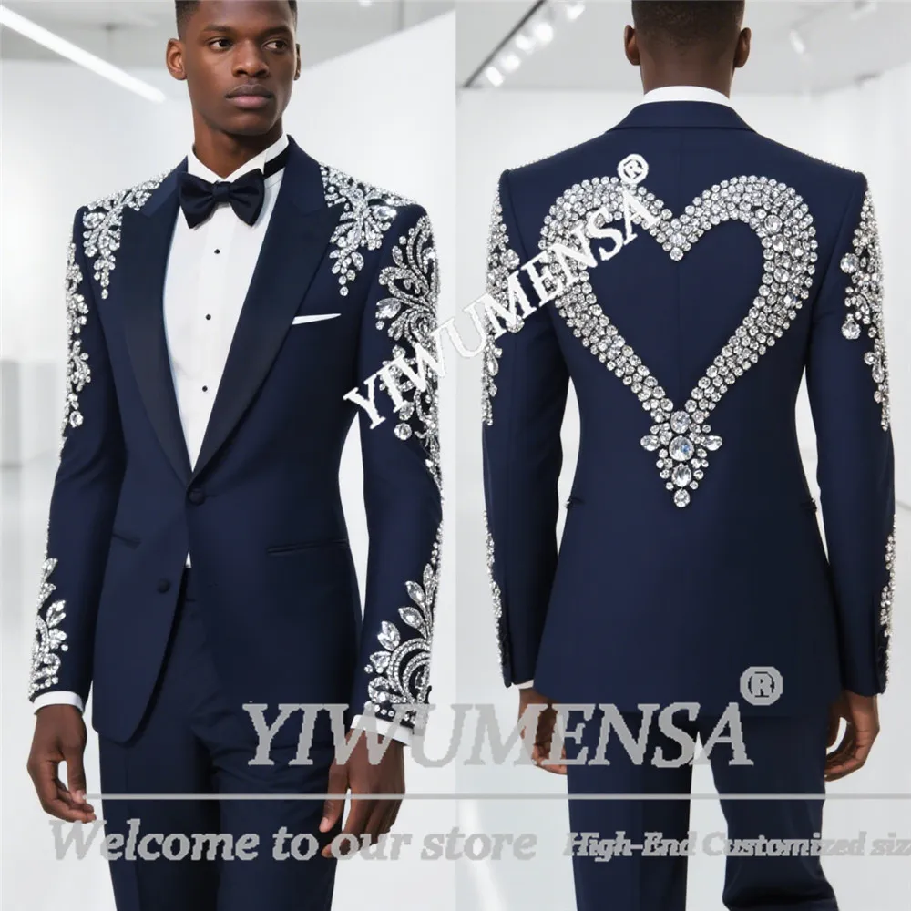 الذكور بدلة على الموضة الرجال 2 قطعة مجموعات الماس مطرز العريس الزفاف البدلات الرسمية مخصصة واحدة الصدر سترة السراويل 2 قطعة وتتسابق