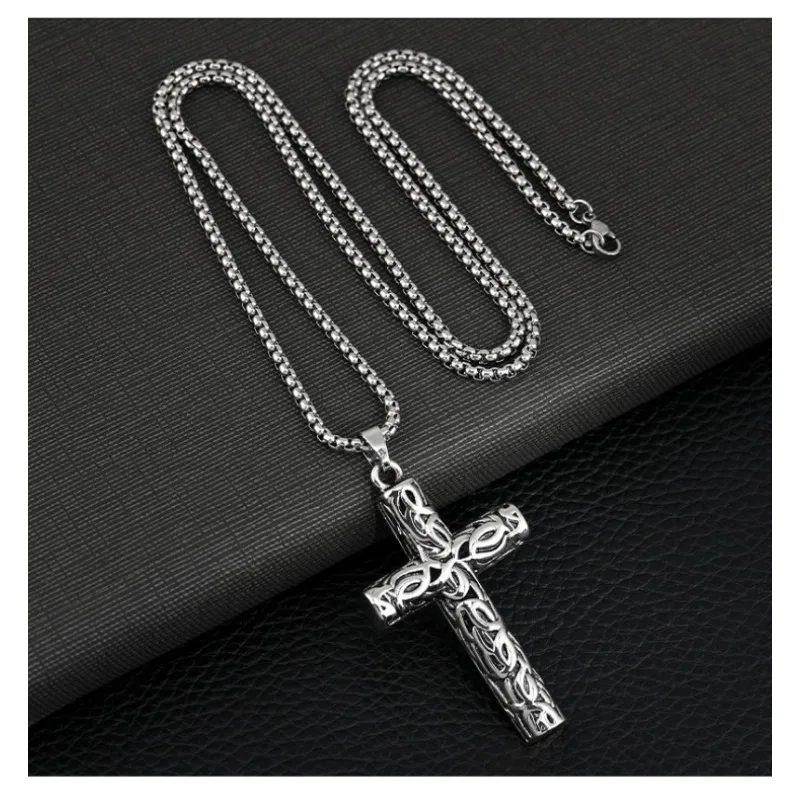 

Titanium steel engraved cross stainless steel necklace, hip-hop punk style street style