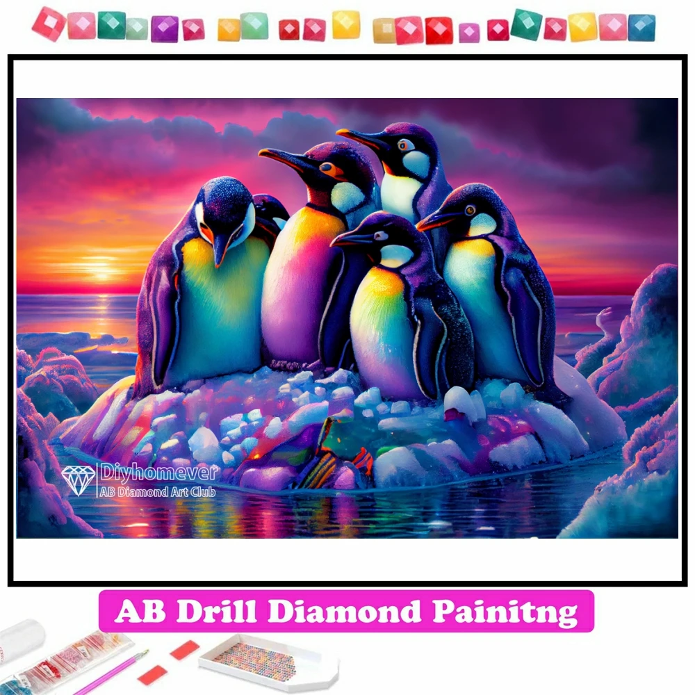 

Colorful Penguin Huddle 5D DIY AB Diamond Painting Art Animal Cross Stitch Mosaic Pictures Embroidery Rhinestones Home Decor