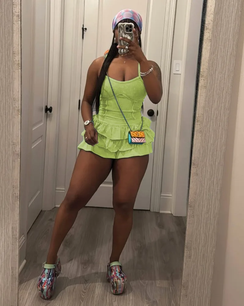 Ensemble 2 pièces délavé pour femmes, haut caraco Sexy + short à volants, jupes, mode d'été, Clubwear, tenues de vacances, culottes