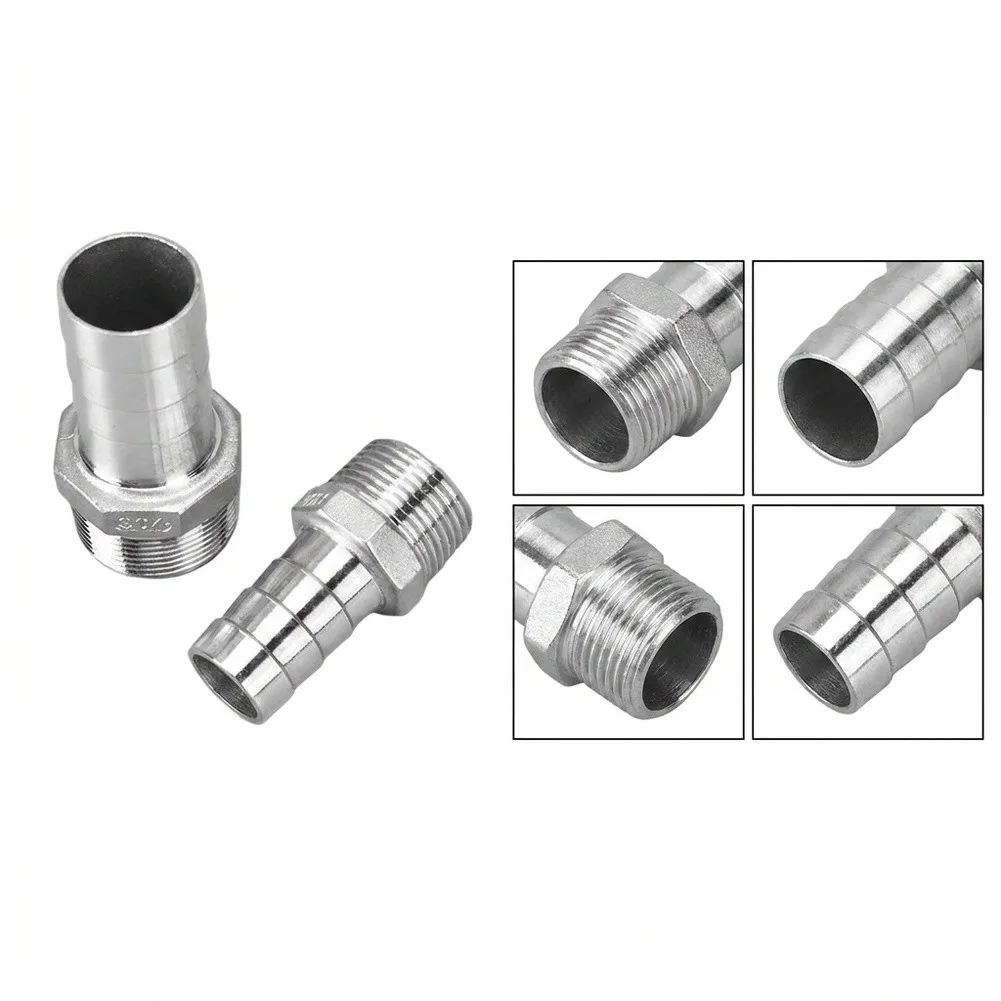 2Pcs 1/4 NPT Male Barb Hose Fitting 304 Stainless Steel Connector For Water Air Gas Pipeline Plumbing Hardware