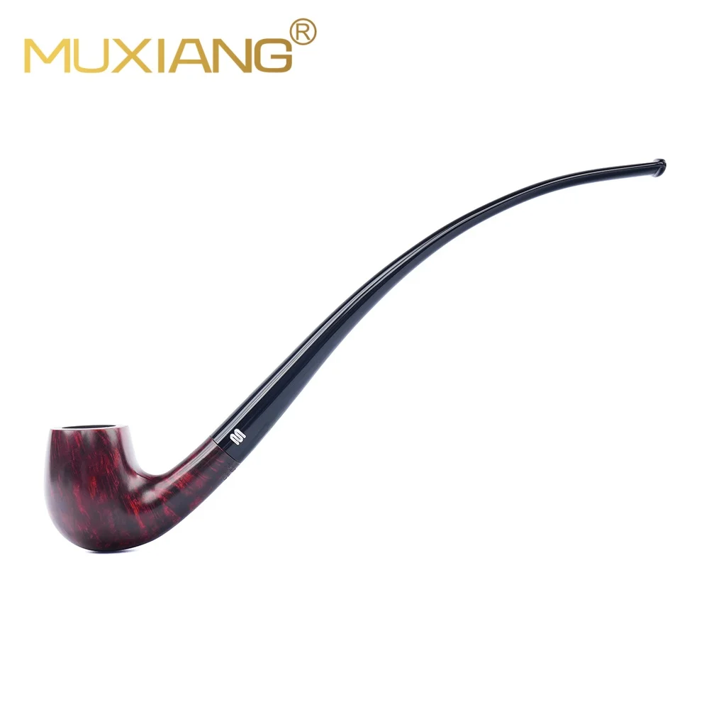 MUXIANG Long Stem Churchwarden Briar Wood Pipe Bent Billiard 9mm Filter Handmade Premium Tobacco Smoking Gift for Men