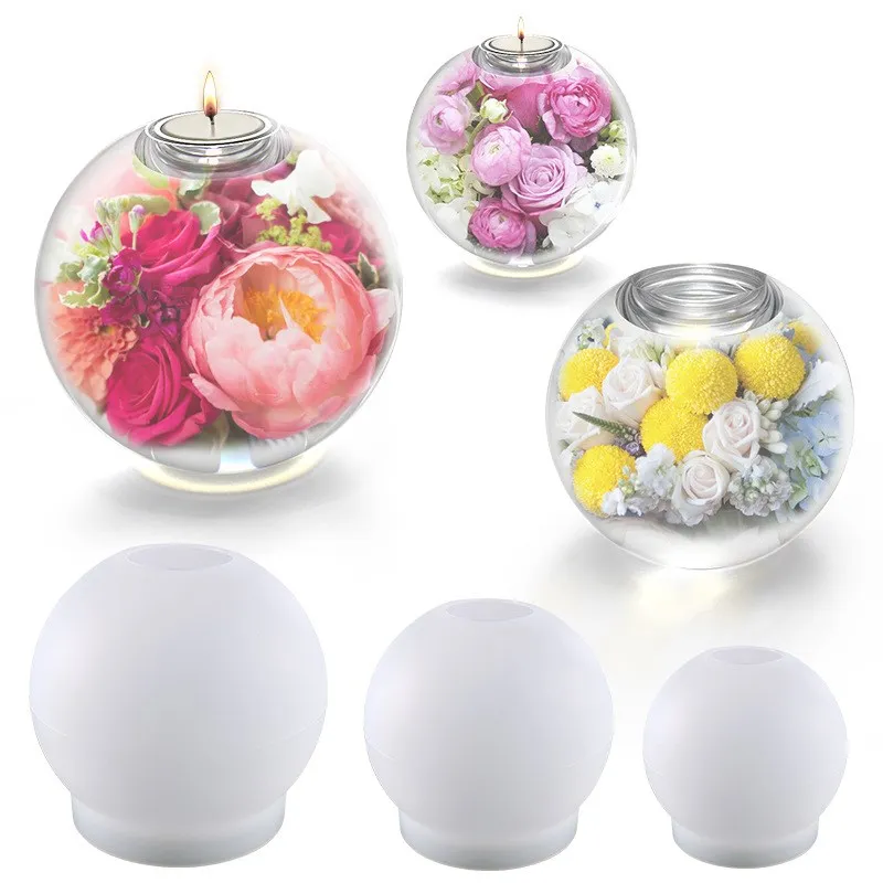 DIY Crystal Resin Silicone Mold Round Ball Candlestick Ornament Mirror Candle Holder Home Decoration Silicone Molds For Resin