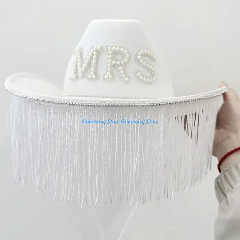 

573B Women Bachelorette Party Hat Tassel Cowboy Hat Tassel Cowgirl Hat Mrs Hat