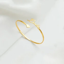 Custom Love Name Bangle Open Adjustable Stainless Steel Charm Bracelet for Women Personalized Jewelry Valentine's Day Gifts