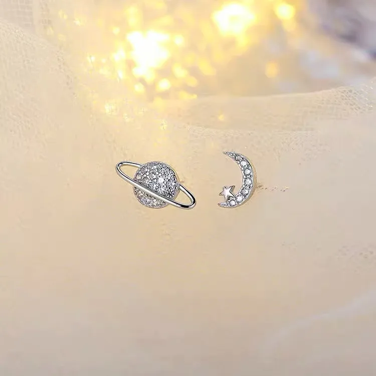 Simple Fashion Zircon Star Moon Mini Earrings