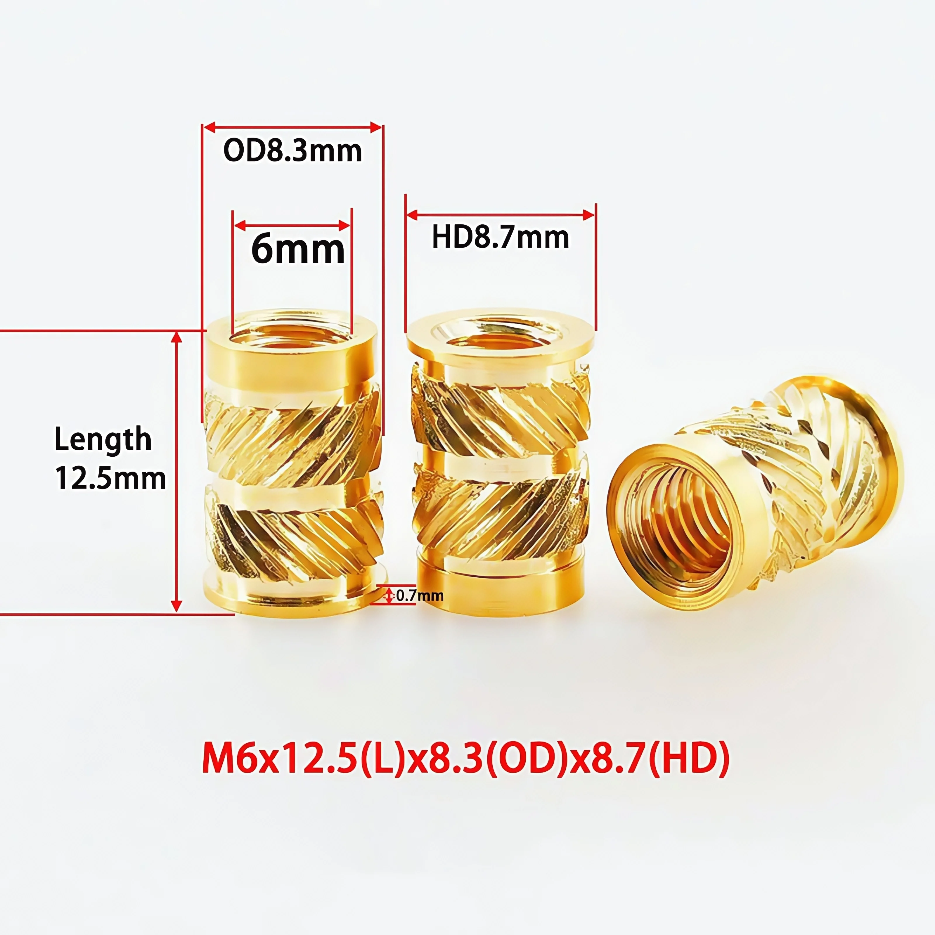 Messing-Wärmeeinsatzmutter M2 M3 M4 M5 M6 M8 Heißschmelzflanschgewinde gerändelt T-Typ Kupfer 3D-Druck Spritzguss-Formmutter