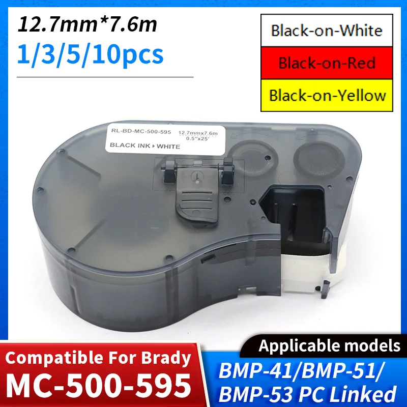 MC-500-595 label strip Compatible BMP-41 BMP51 BMP-53-PC-Linked Printer Ribbon 12.7mm * 7.6m Vinyl Label Ribbon0.5'' * 21' label