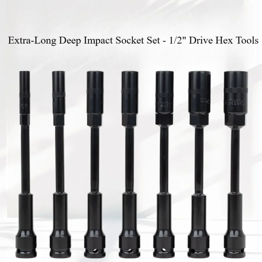 

Extra-Long Deep Impact Socket Set - 1/2" Drive Hex Tools for Motorcycle, Electric Vehicle & Auto Repair