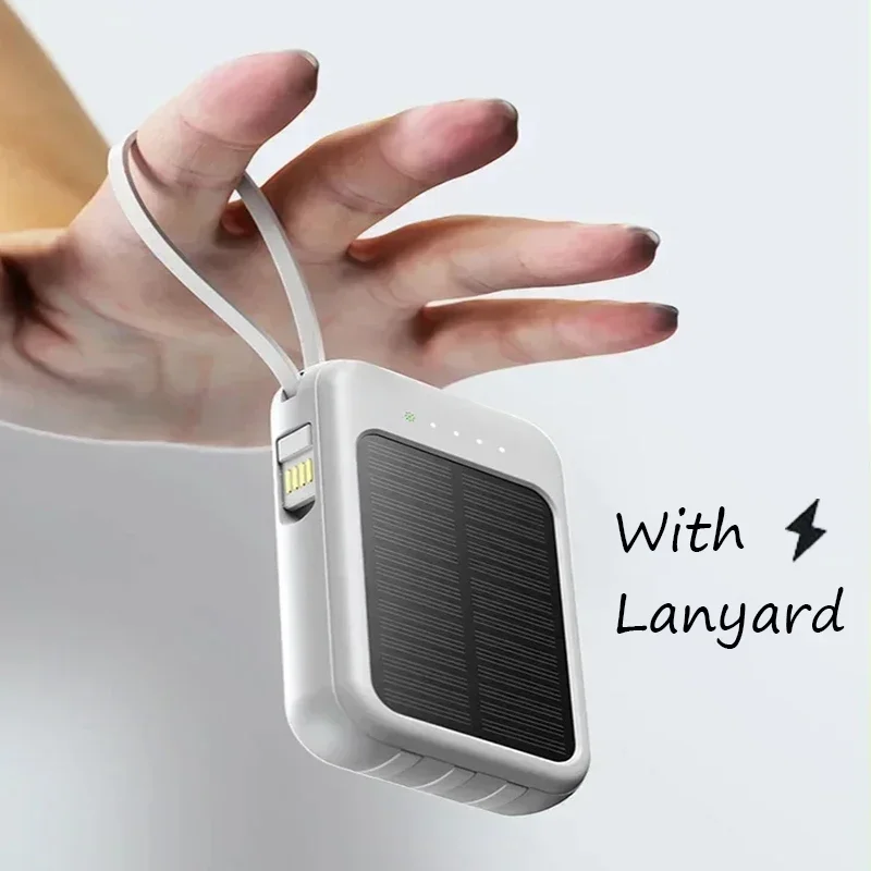 Banque d'alimentation solaire portable avec lumière LED intégrée, batterie externe, charge super rapide, 4 câbles, 20000mAh