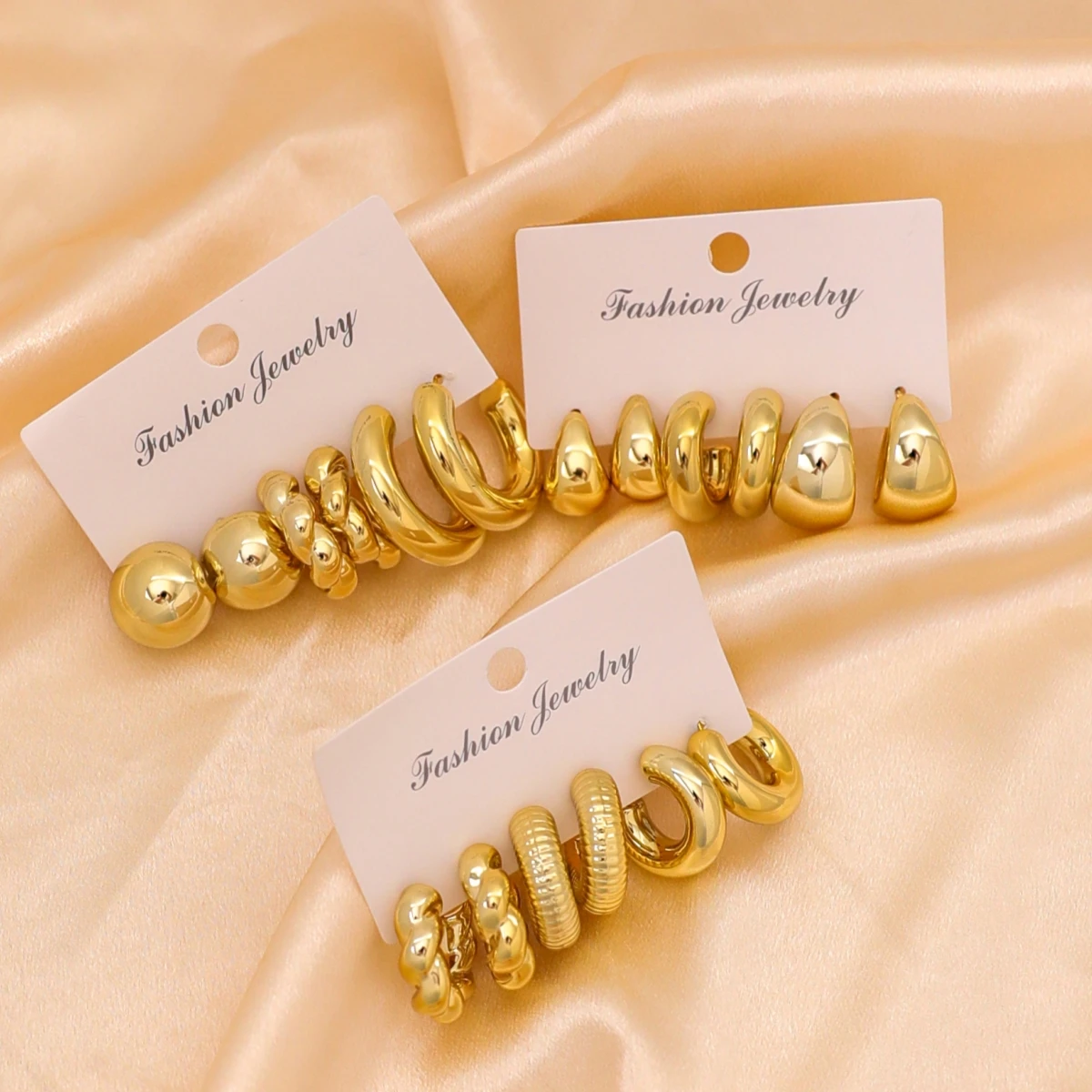 18 قطعة/المجموعة الفاخرة الذهب مكتنزة تويست C-شكل دمعة القرط مجموعة، مناسبة للنساء أزياء المعادن هندسية جولة الأقراط، أكثر