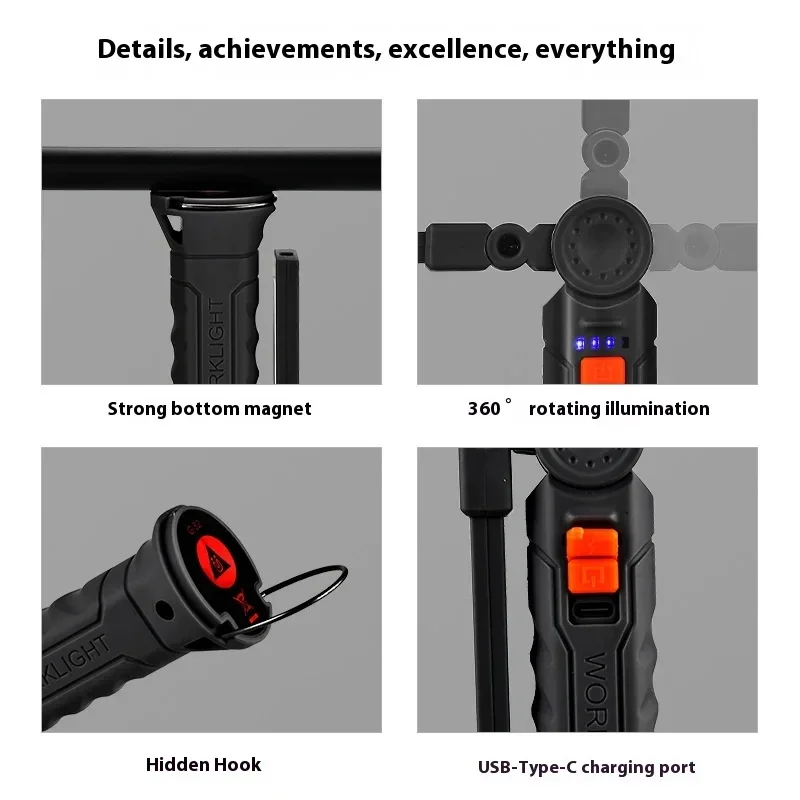 Xiaomi MIJIA LED Flashlight IP64 Waterproof Rechargeable Camping Work Light Magnet Hook 4 Lighting Modes Suitable For Night Work