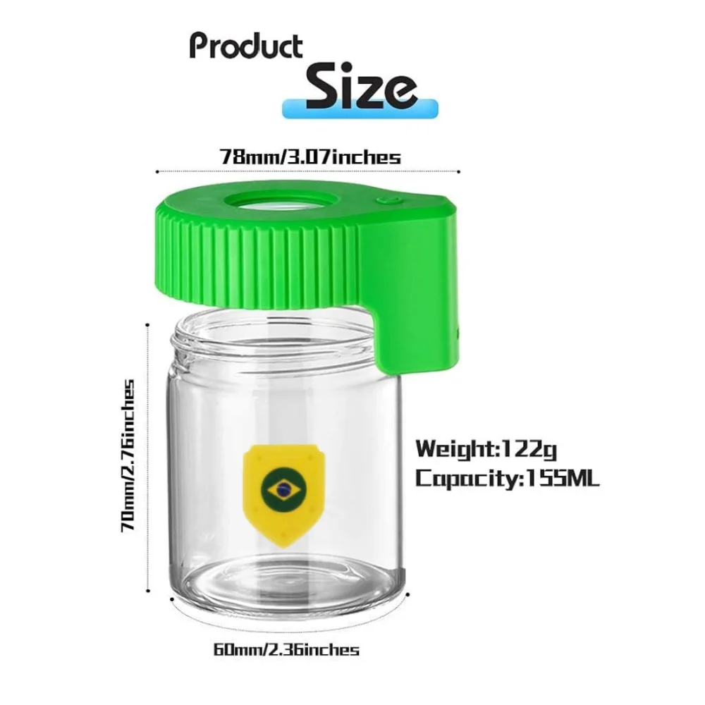 Magnifier Lid Storage Jar with LED Luminous Light 155ml Transparent Glass Container for Dry Herb Spices Tobacco Airtight