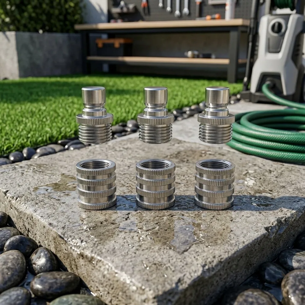 3 Pack Stainless Steel Quick Connect Garden Hose Fittings for 1/2 in to 3/4 in Hoses Precision Engineered Seal