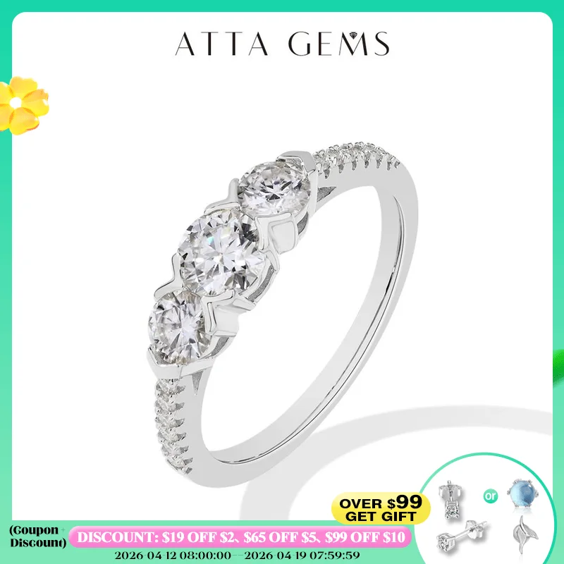 

ATTAGEMS Three Round Cut Moissanite Diamond Rings for Women Men 1.2CTW S925 Silver Gold Plated Engagement Party Jewelry Gift New
