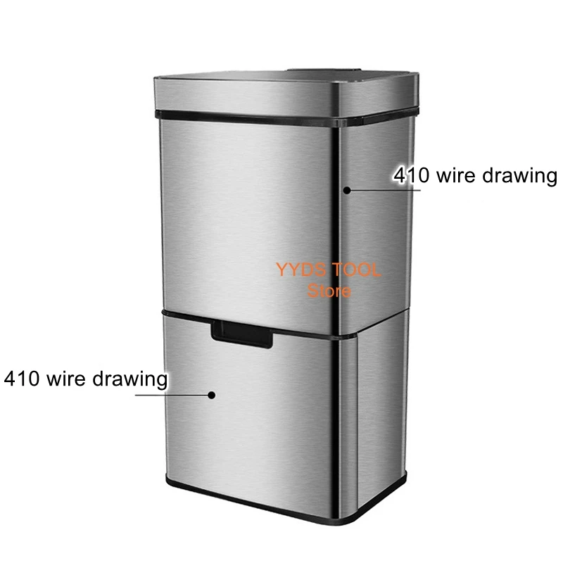 

Smart Infrared Sensor Large-Capacity Trash Can, Stainless Steel, Wet/Dry Separation, Home Kitchen Use, with Lid and Wheels
