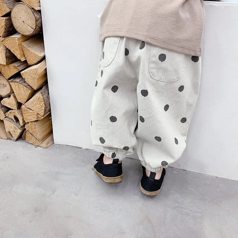 Kids Casual Pants Boys and Girls 2023 Spring and Autumn Korean Style Polka Dot Loose Cute Sweet Wide Leg Casual Pants for Kids