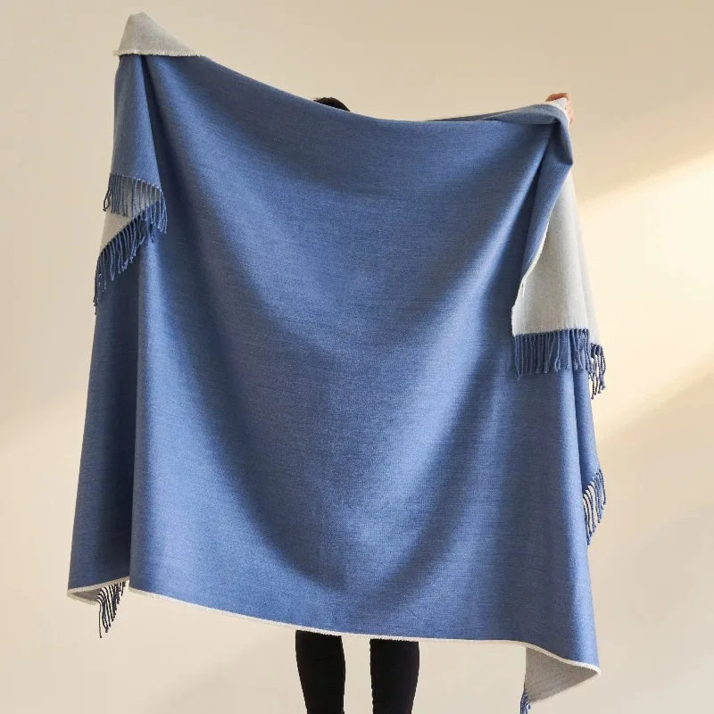 

Плед-шаль из 100% австралийской мериносовой шерсти высшего качества, двусторонний, для зимнего домашнего декора, для дивана, кровати или софы