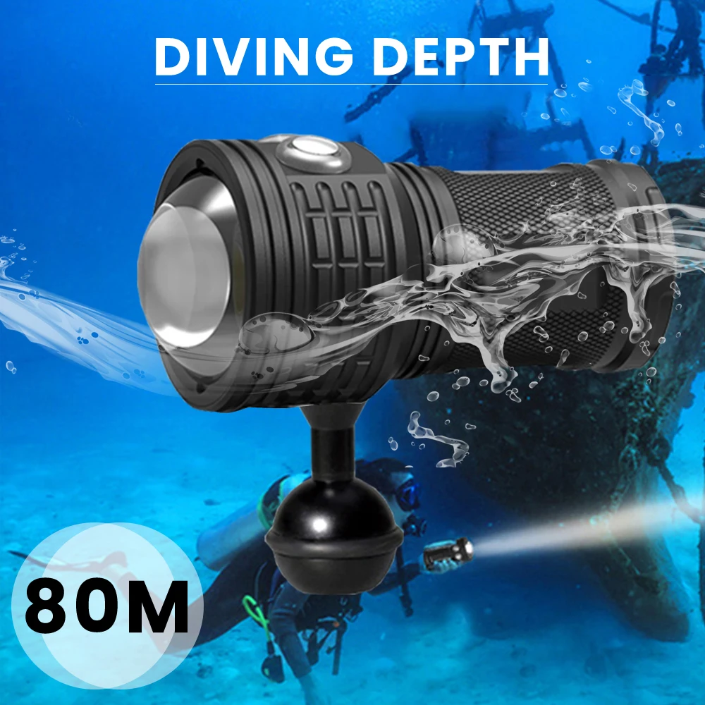 Asafee DRC01 COB LED 6000LM 80M Underwater Diving Flashlight White Red Blue 80° Light 500M Range Torch IPX8 Waterproof Lantern