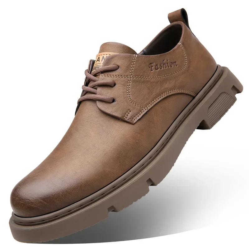 Sapatos plataforma de couro de vaca para homens, sapatos Derby, botins baixos, sapatos masculinos de trabalho, moda casual, novo designer, outono