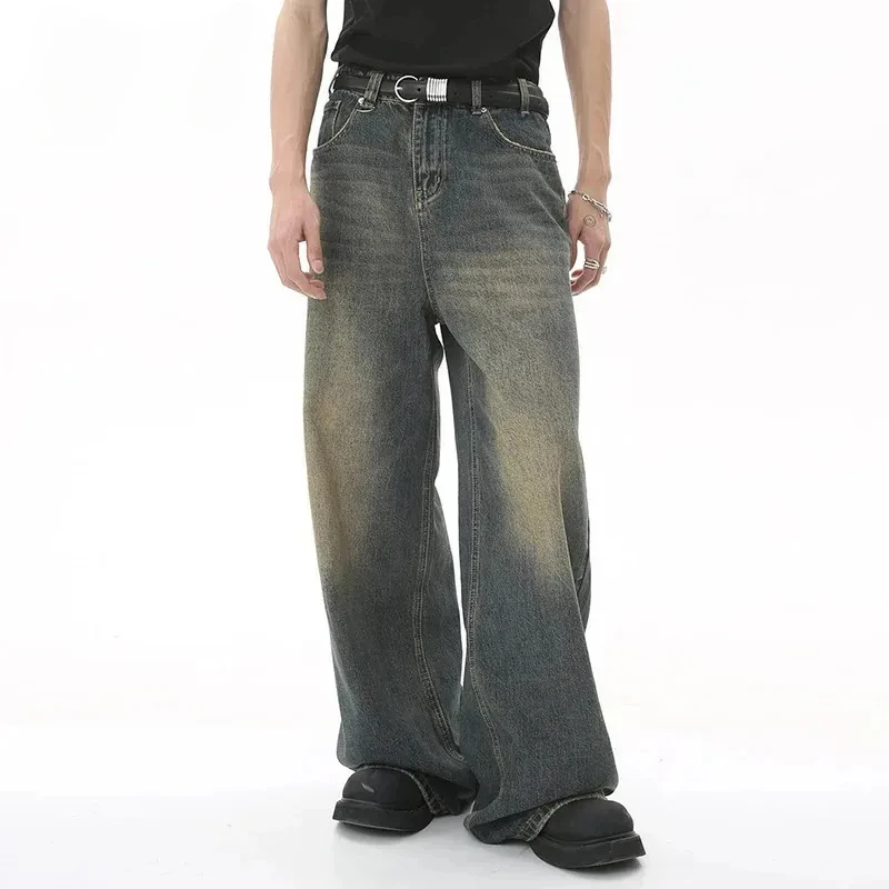 

Summer Men's Denim Pants Old Blue Washed Male Jeans Straight Casual Menwear Loose Wide Leg Trousers New Fashion 9C354