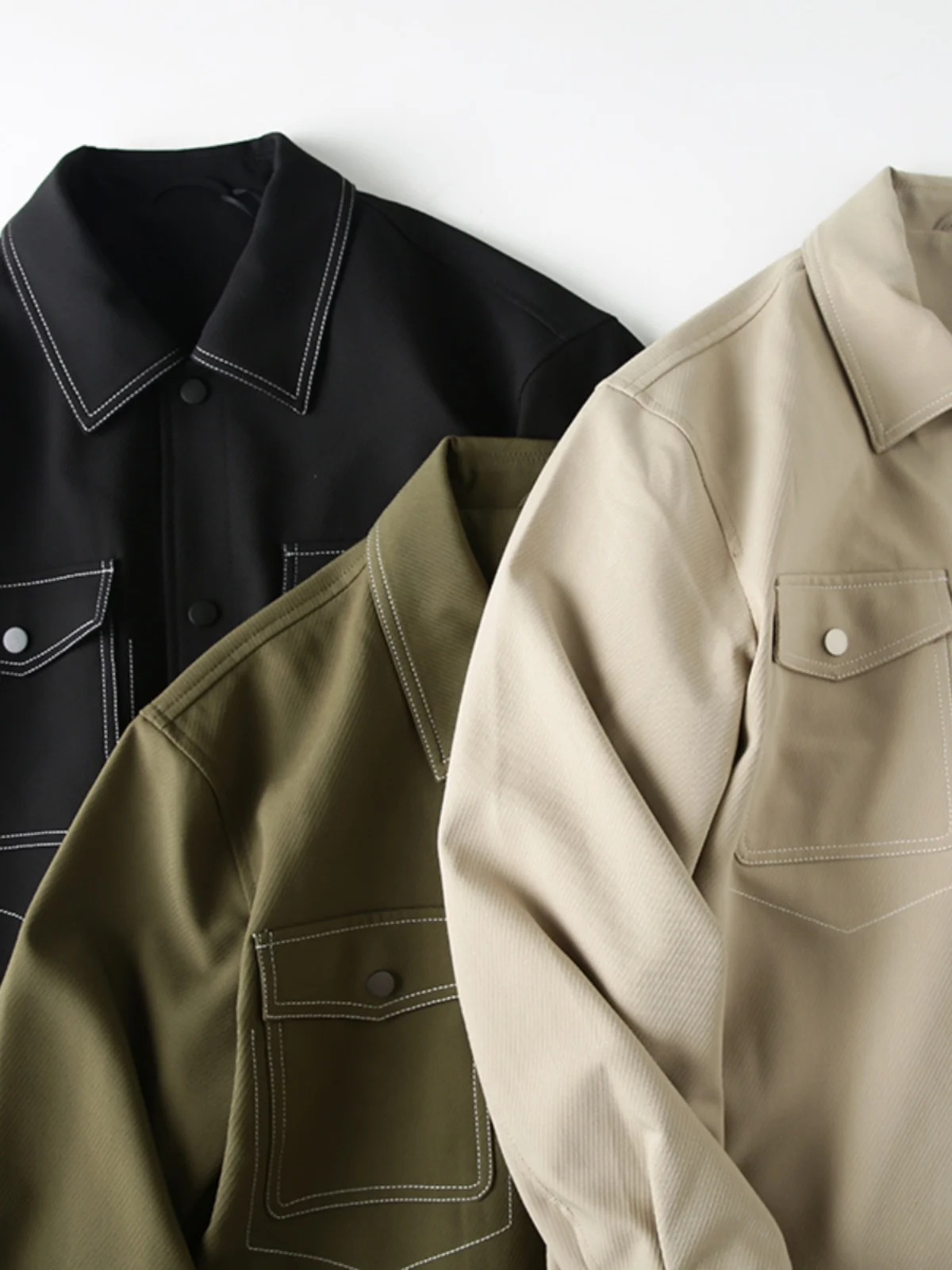 

Texture Fabric Jaet Men's Casual Collared Workwear Sle Autumn Outerwear Multiple kets Faionable Urban Youth