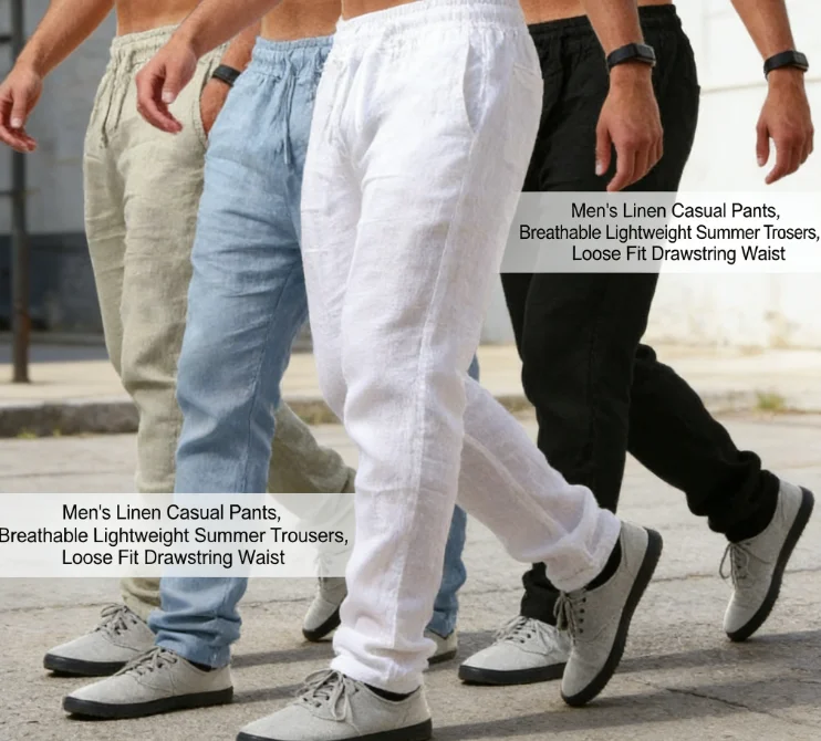 

2026 European & American Summer Men's Hip-Hop Breathable Cotton Linen Loose Casual Sports Pants