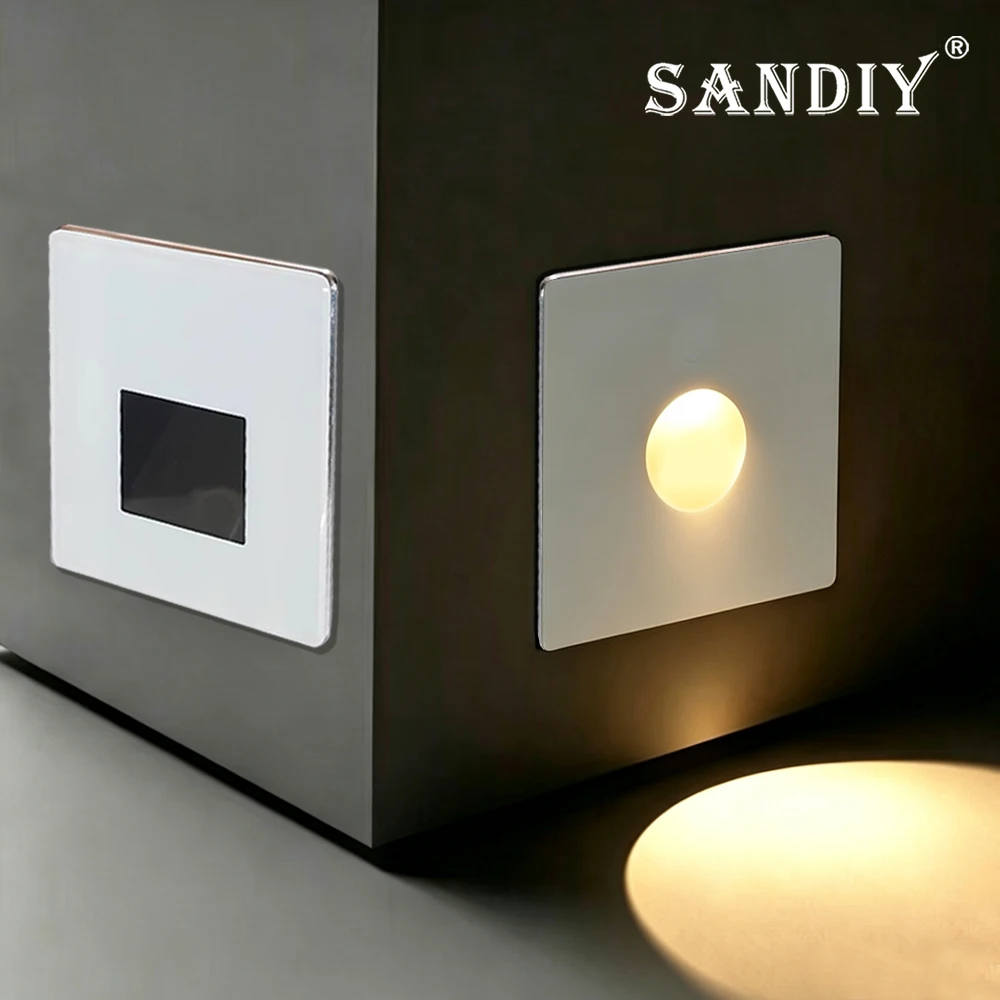 SANDIY Stair Sensor Light Recessed Wall Lamp Radar Detect Tempered Glass Step Spotlight Motion Indoor Lighting Bathroom Bedroom
