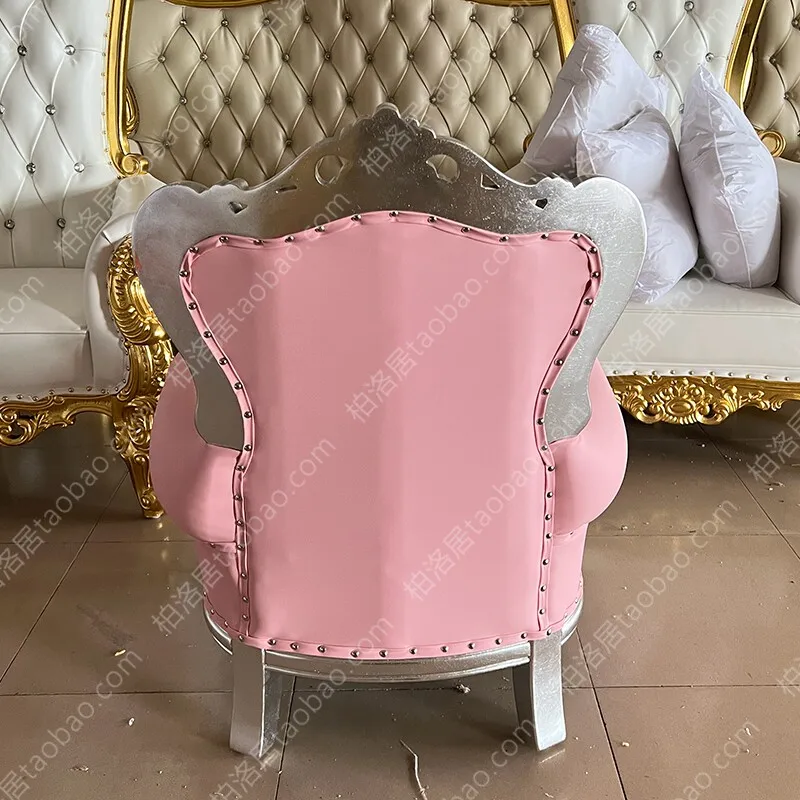 European balcony single sofa chair opening image chair back chair bedroom study pink throne gold leaf