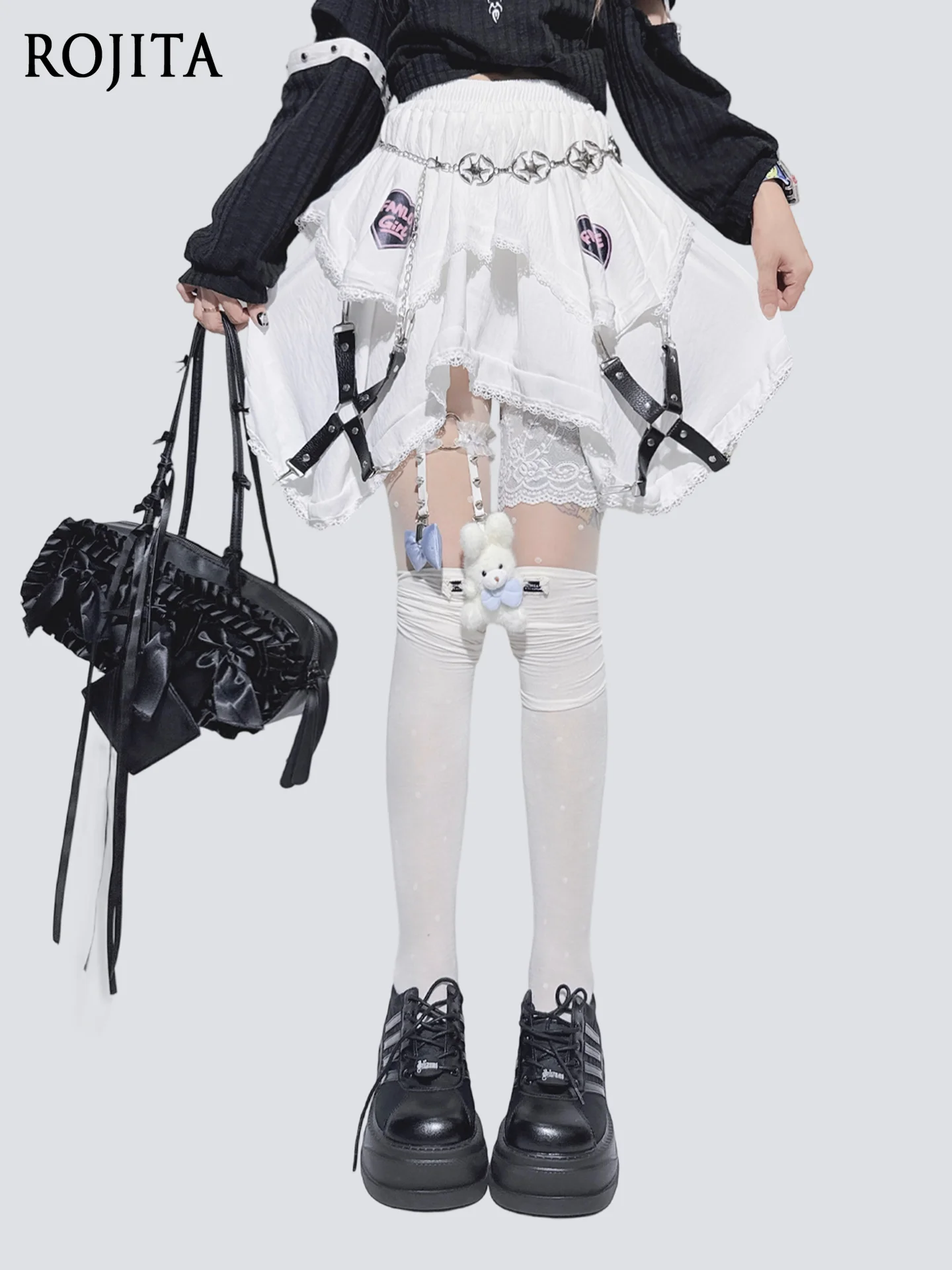 

Japanese Style Puffy A-Line Skirt Women Irregular Cake Skirt Summer Lace Patchwork Stunning Elastic Waist White Skirt 2025 New