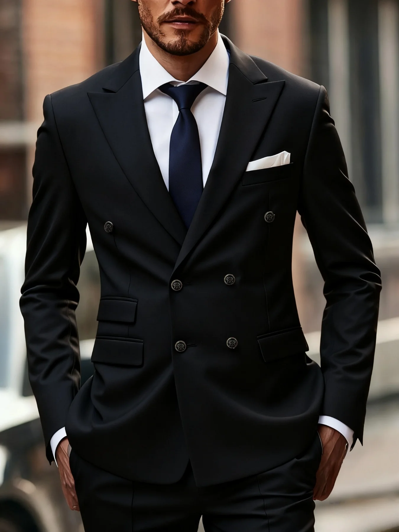 

Men's Slim Fit Office Suit Set Double Breasted Peak Lapel Elegant Party Wedding