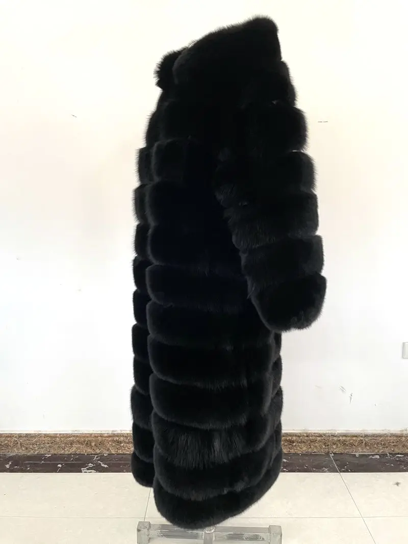 2024 Factory Price Winter Warmful Black Long Fox Fur Coat For Women