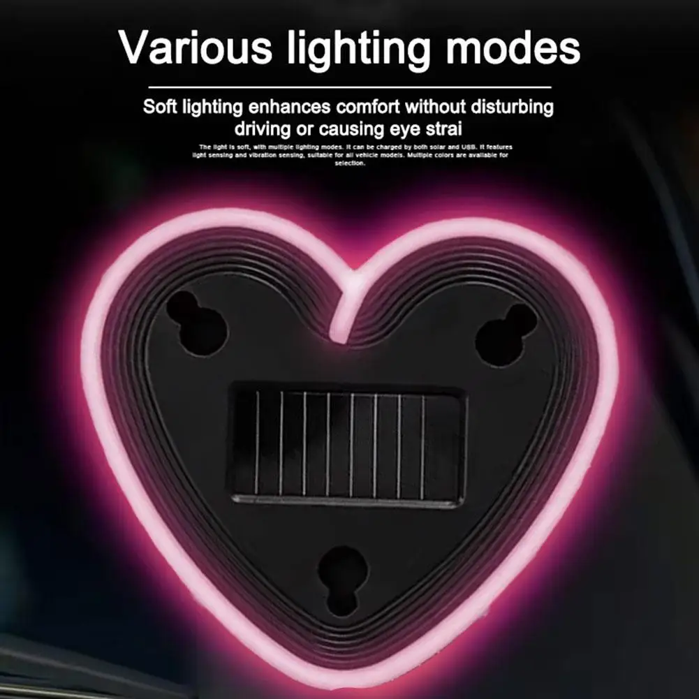 

Solar-Powered Led Car Window Neon Lights - Heart-Shaped Free Color-Changing Light Wiring Interior Rgb-Free Atmosphere D5D4