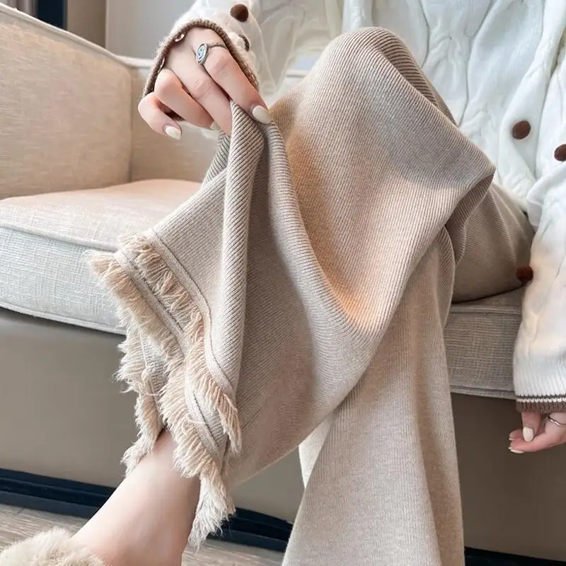 

Thickened knitted wide-leg pants women spring autumn lazy-style glutinous rice pants high-waist drape casual floor-length pants