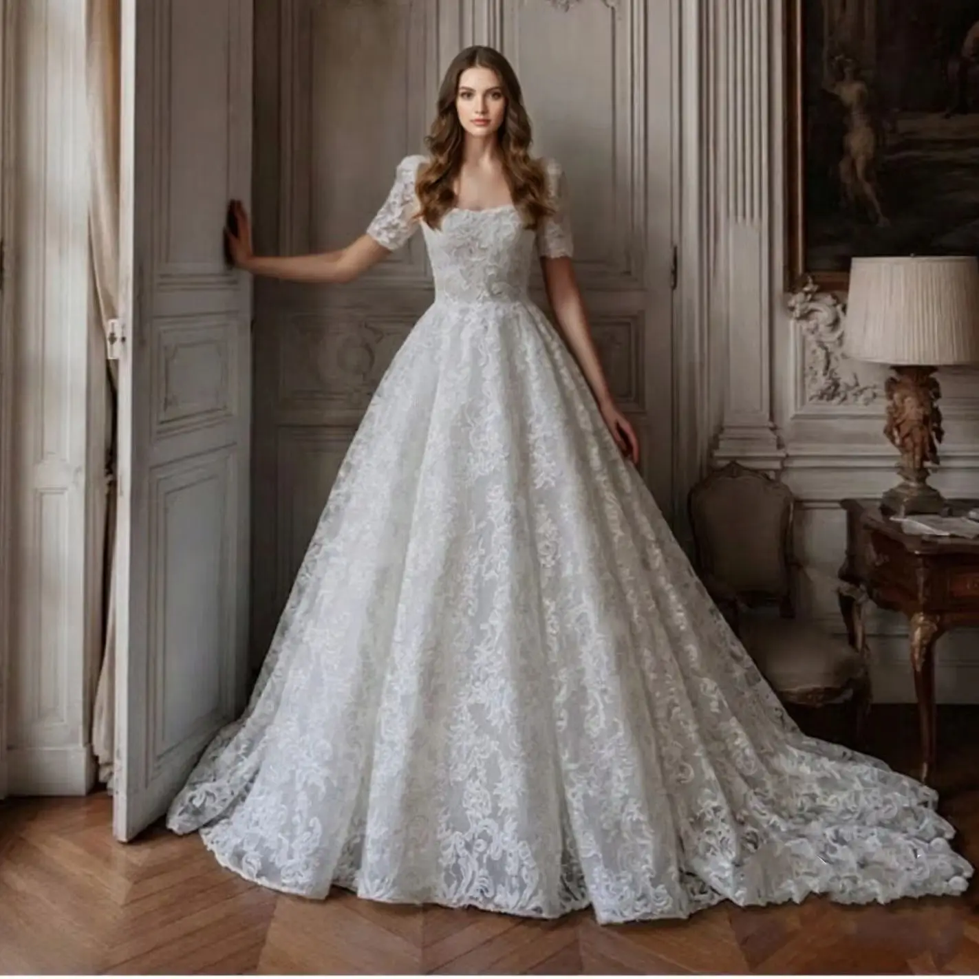 Sheer Fairy 2026 Women' s Elegant A-Line Wedding Dress Puff Sleeves Romantic Princess Style Bridal Ball Gowns SW643 Customized