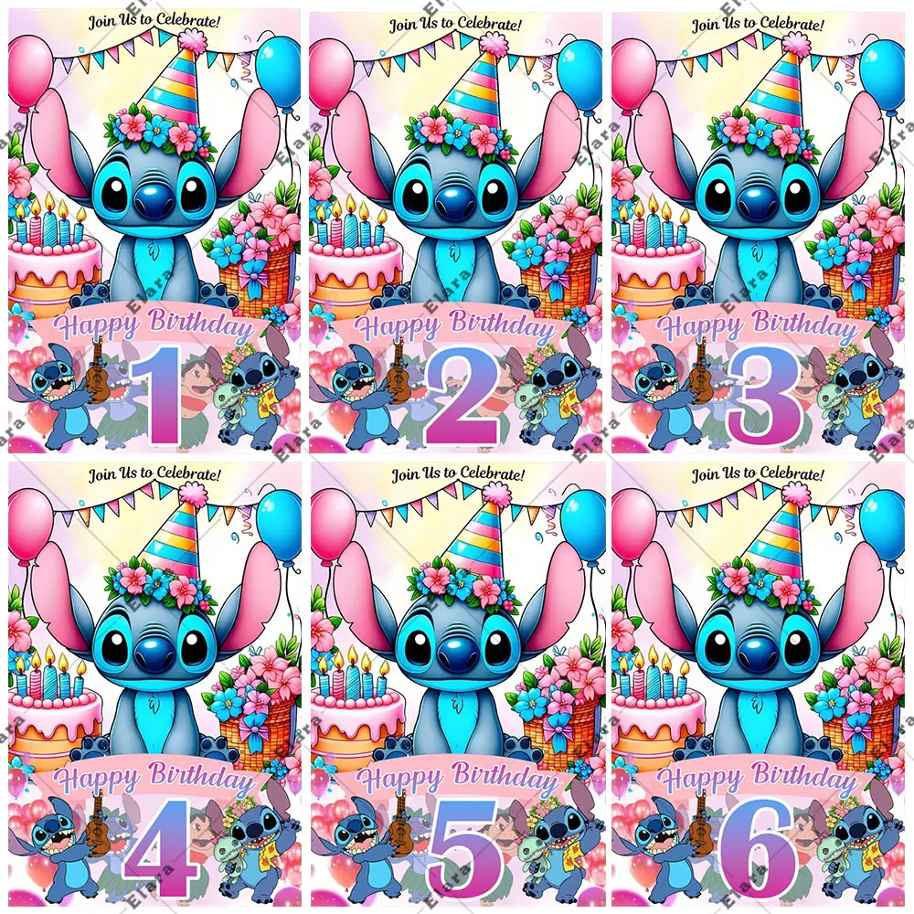 

﻿ Disney Lilo And Stitch Children's Happy Birthday Party Baby Shower Door Cover Banner Customized Poster Backdrop Photo Studio